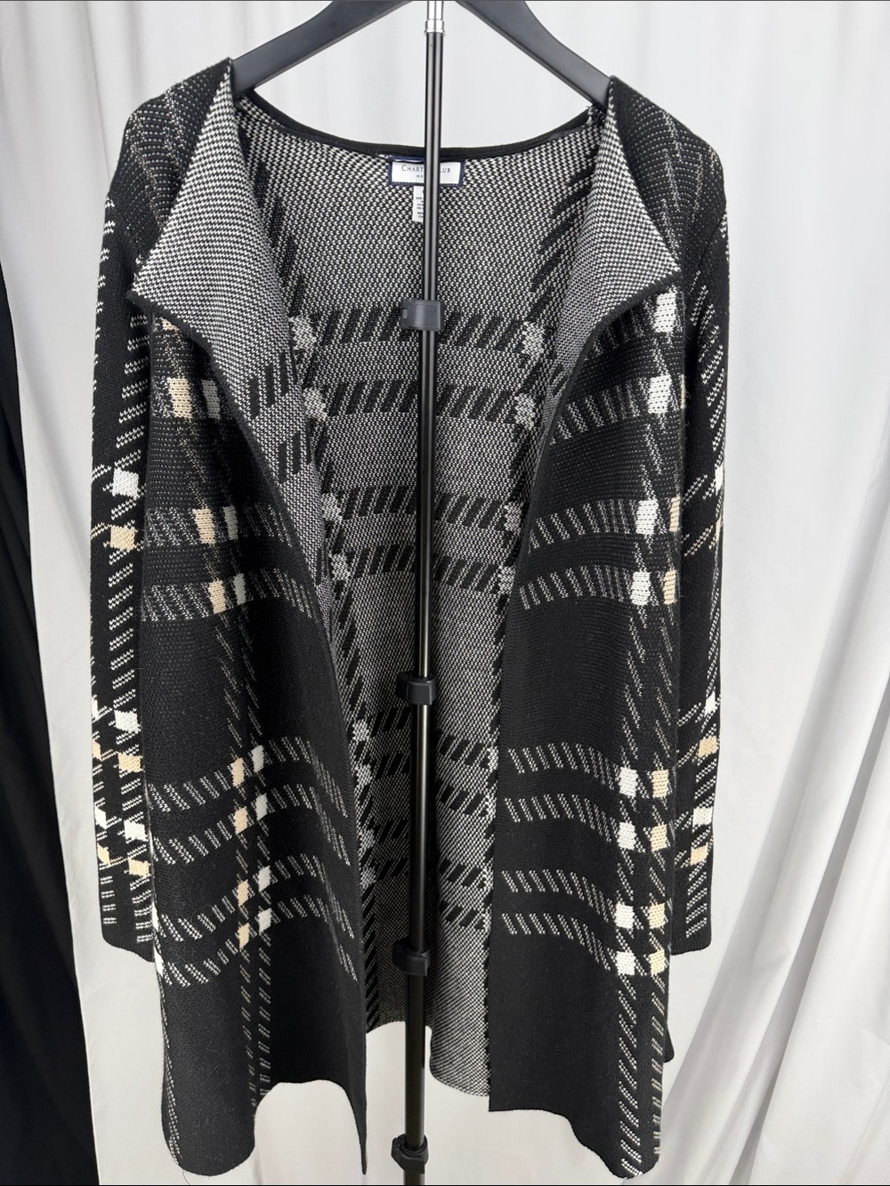 Charter Club Plaid Open Front Cardigan Duster 1X Wool Blend